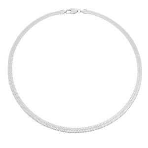 Polished silver stainless steel herringbone snake chain necklace with lobster clasp