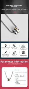 Detail of titanium steel pendant necklace with roman numeral engraving and tricolor finish