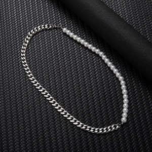 Collana da uomo con catena Cuban in acciaio inossidabile e perle stile streetwear
