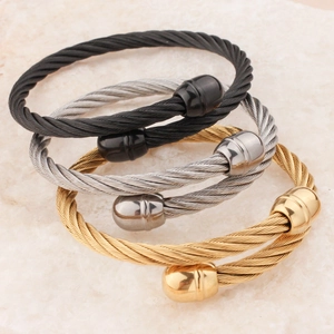 Twisted Cable Wire Cuff Bracelet Stainless Steel Adjustable Open Bangle Hip Hop Punk Minimalist Jewelry For Men Women