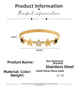 Detailed size specifications for gold star bangle featuring dimensions and weight parameters
