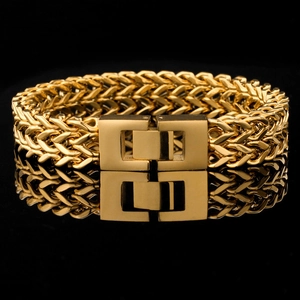 Bracelet Homme Chaîne Os De Dragon Double Rangée Acier Inoxydable Maille Tissée Style Hip Hop Punk Bijoux Géométriques Fermoir Carré