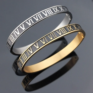 Ensemble de bracelets en acier inoxydable doré et argenté avec chiffres romains et émail