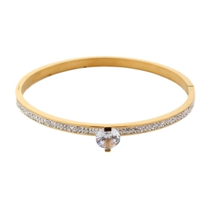 Minimalist gold titanium steel bracelet with sparkling pavé stones and center zircon inlay