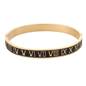 Bracelet classique en acier inoxydable avec émail noir et chiffres romains dorés