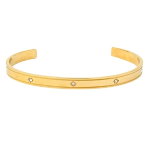 Polished gold stainless steel C-shaped cuff bracelet with star-set zircon stones