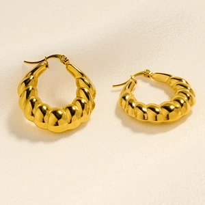 18K gold plated stainless steel hollow croissant hoop earrings with mirror polished finish