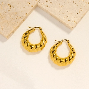 18K gold plated stainless steel croissant hoop earrings with a twisted texture