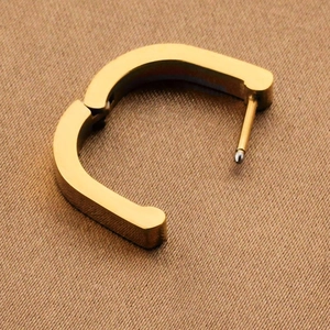 Polished gold titanium steel U-shaped hoop earring with a smooth hinge mechanism