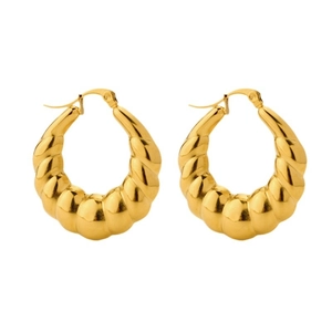 Chic 18K gold plated stainless steel twisted hoop earrings with croissant design