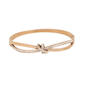 Elegant rose gold titanium steel bracelet featuring a knotted design with sparkling crystals