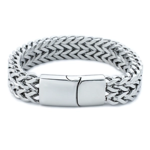 Men Stainless Steel Bracelet Woven Double Row Keel Franco Chain Hip Hop Retro Jewelry With Magnetic Clasp