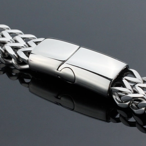 Silver stainless steel double row dragon bone chain bracelet with magnetic clasp for men