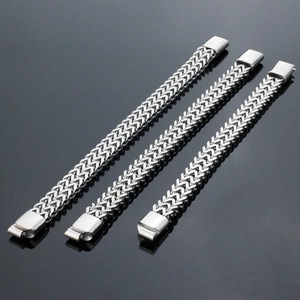 Triple row of silver stainless steel braided dragon bone link bracelets for men