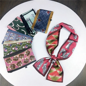 Women Animal Geometric Print Thin Scarf Double Sided Satin Like Satin Skinny Necktie Bag Handle Hair Band Wrist Wrap Fashion