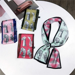 Elegant animal print skinny silk scarves in multiple colors for hair and neck styling
