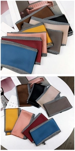 Multi-color satin long scarves featuring contrasting sawtooth edges and smooth texture