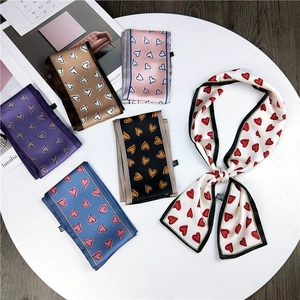 Foulard Twilly En Satin Soyeux Imprimé Cœur Cravate Mince Femme Mode Bandeau Cheveux Ruban De Sac Double Face