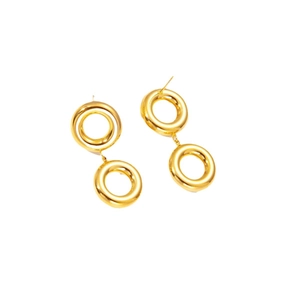 Polished double hoop geometric earrings in bright gold finish for women