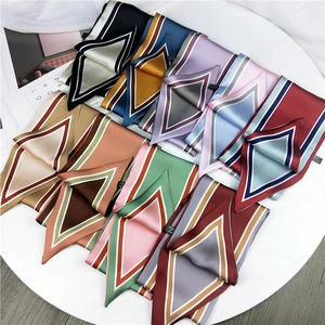 Women Skinny Scarf Polyester Satin Necktie Floral Stripe Polka Dot Dog Print Bag Handle Wrap Hair Band Fashion Accessory