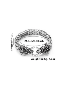 Détails du bracelet viking loup en acier : longueur 21,3 cm et largeur 1,2 cm