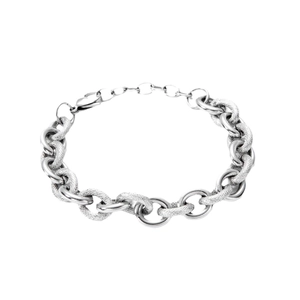 Minimalist silver chain bracelet featuring alternating polished and frosted metal rings