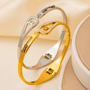 Stainless Steel Bangle Bracelet Teardrop Hollow Rhinestone Hinged Luxury Modern Jewelry Women Gift Elegant Accessory