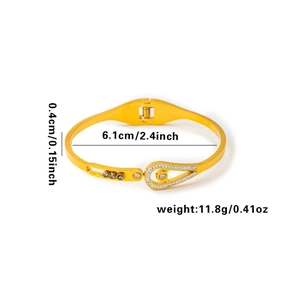 Luxe hollow teardrop titanium steel bangle with CZ pavé and size specifications