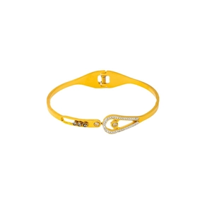 Elegant gold titanium steel open bangle featuring hollow teardrop and sparkling zircon pavé