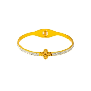 18k gold plated stainless steel clover bangle with sparkling zircon pavé setting