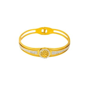 Bracelet arbre de vie doré en acier inoxydable serti de zircons blancs sur fond blanc