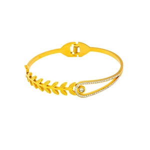 Bracelet cœur en acier titane doré orné de cristaux de zircon brillants au fini luxe