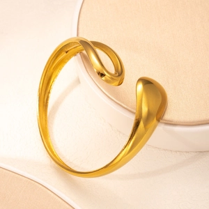 Fluid Open Cuff Bangle Bracelet 18K Gold Plated Stainless Steel High Polished Adjustable Organic Liquid Design For Women