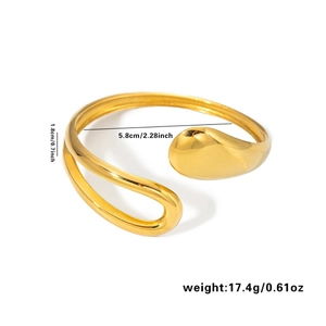 Classic gold stainless steel open bangle with textured organic design and dimensions