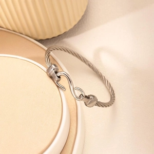 Bracciale a fune in acciaio inossidabile argento con chiusura a gancio a S stile punk