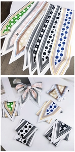Close-up showing various polka dot patterns and colors of the multi-functional silk scarf
