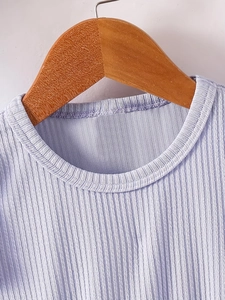 Girl's summer lavender ribbed princess dress with ruffled sleeves and soft knit texture