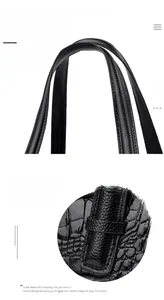 Détails des poignées renforcées et texture crocodile sur le sac à main en cuir noir