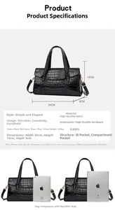 Comparaison détaillée de taille du sac noir motif crocodile montrant dimensions et échelle iPad