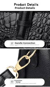 Détail de la couture du cuir crocodile et du fermoir en métal doré sur le sac à main