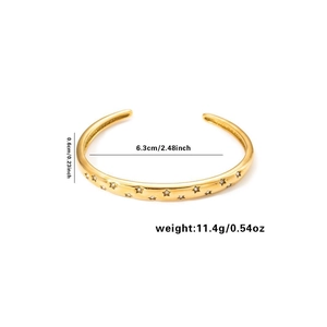 Gold star engraved titanium steel open bangle with 0.6cm width and 6.3cm diameter