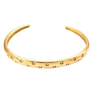 Minimalist gold star bangle with sparkling zircons in a polished open C-ring design