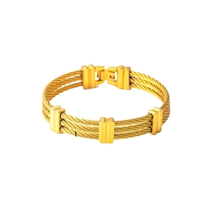 Vintage 18k gold plated stainless steel cable bracelet with fold-over clasp closure