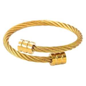 Classic 18k gold plated stainless steel twisted cable open cuff bracelet for men and women