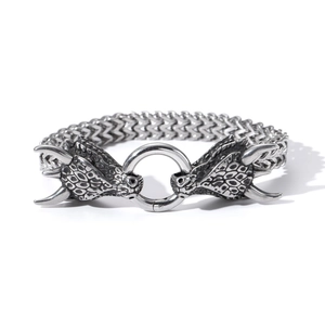 Viking Animal Wolf Dragon Head Bracelet Stainless Steel Braided Chain Nordic Gothic Punk Jewelry For Men Retro Silver