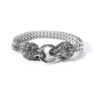 Men's Viking lion head stainless steel bracelet with retro dragon bone chain design