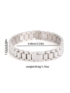 Detailed dimension guide for silver stainless steel link bracelet with 1.22cm width