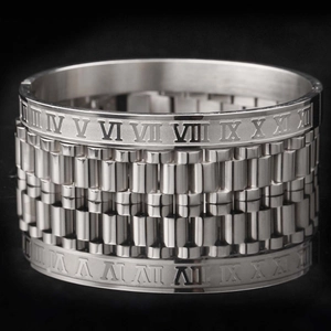 Stainless Steel Bracelet Roman Numerals Punk Wire Rope Watch Strap Design Luxury Men Cuff Bangle Jewelry