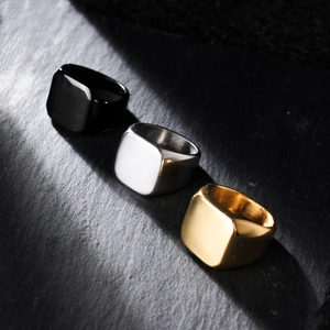 Anello a Sigillo Quadrato in Acciaio Inossidabile Minimalista per Uomo Donna Punk Rock Anello a Fascia Lucido Gioielli di Moda