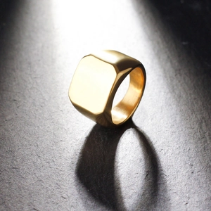 Stainless Steel Square Signet Ring For Men Women Minimalist Polished Flat Surface Geometric Band Ring Fashion Jewelry Gift